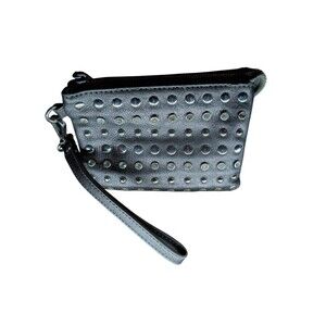 Coach Clutch Wallet Wristlet with Zipper Studded Rhinestones Grey 6.3/4" X H 5"